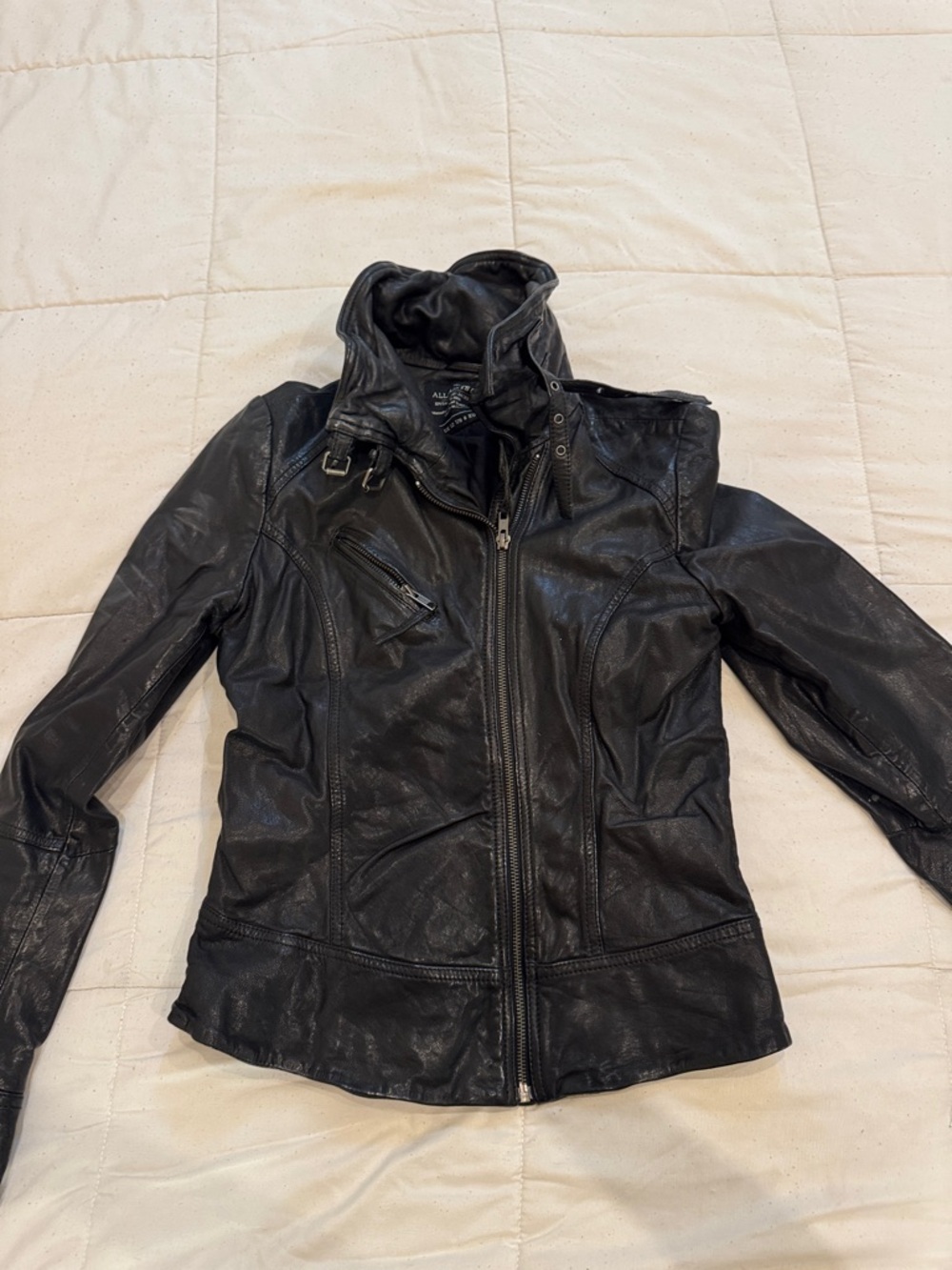 AllSaints Black Fitted Leather Moto Jacket